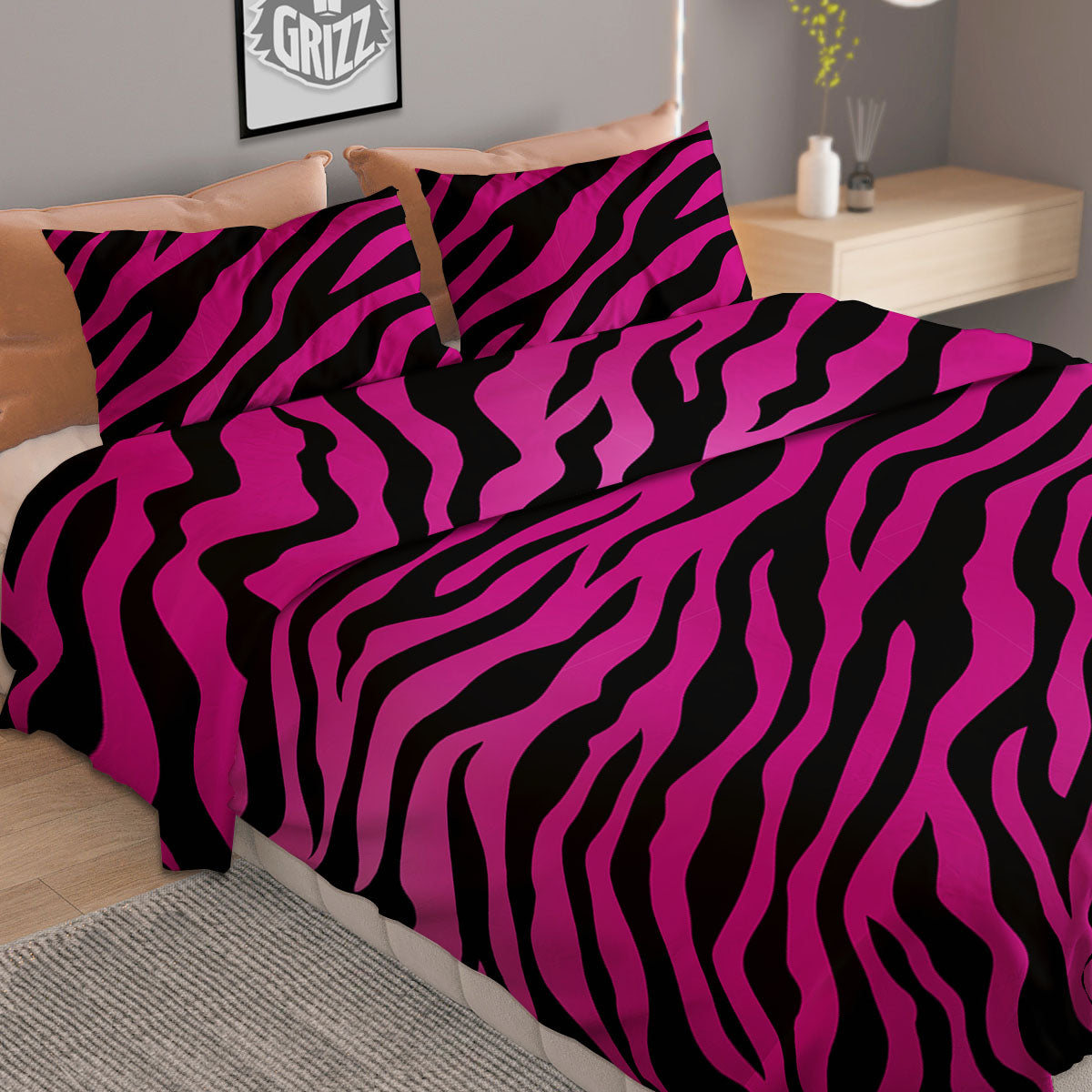 Tiger Stripe Black And Pink Print Duvet Cover Bedding Set