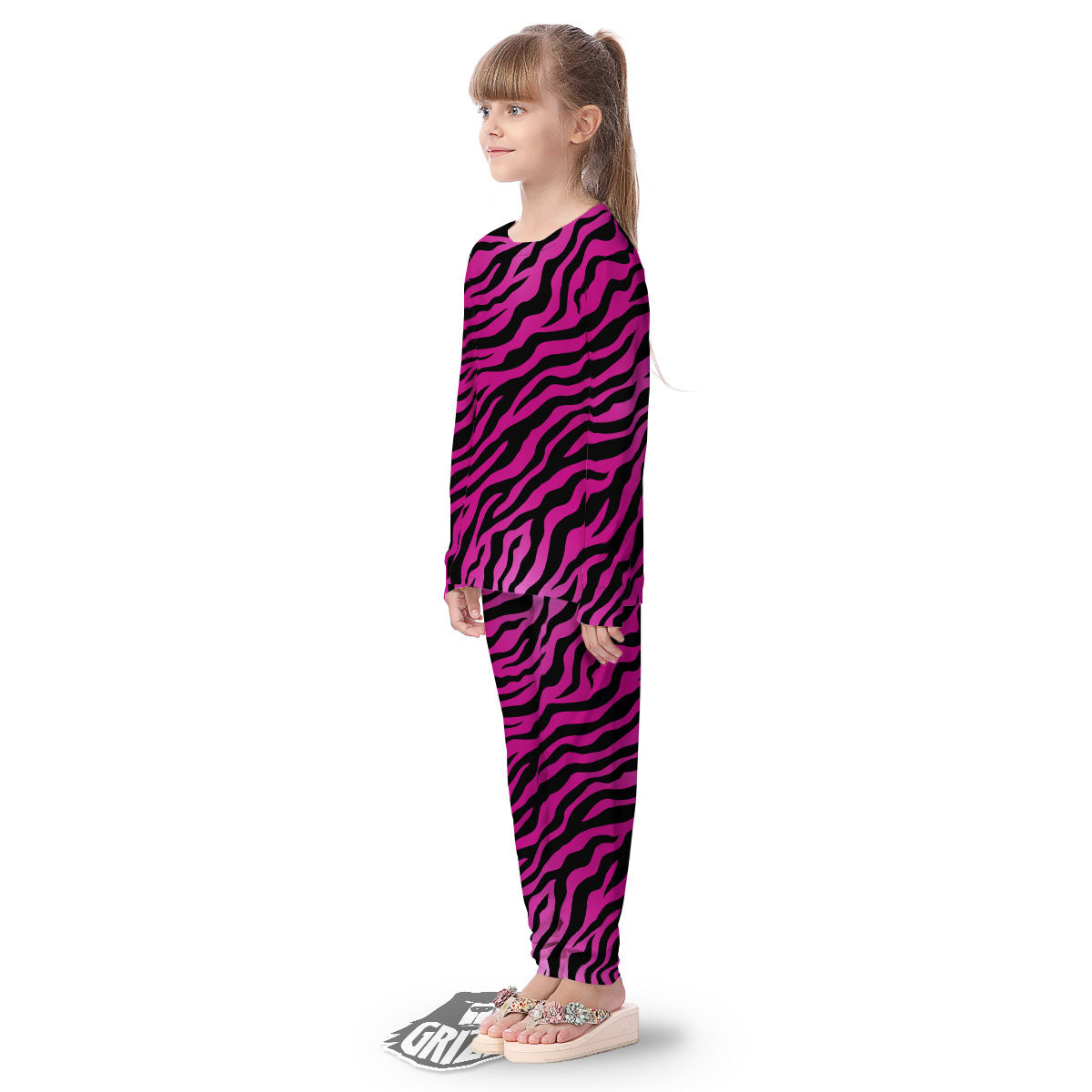 Tiger Stripe Black And Pink Print Kid's Pajamas-grizzshop