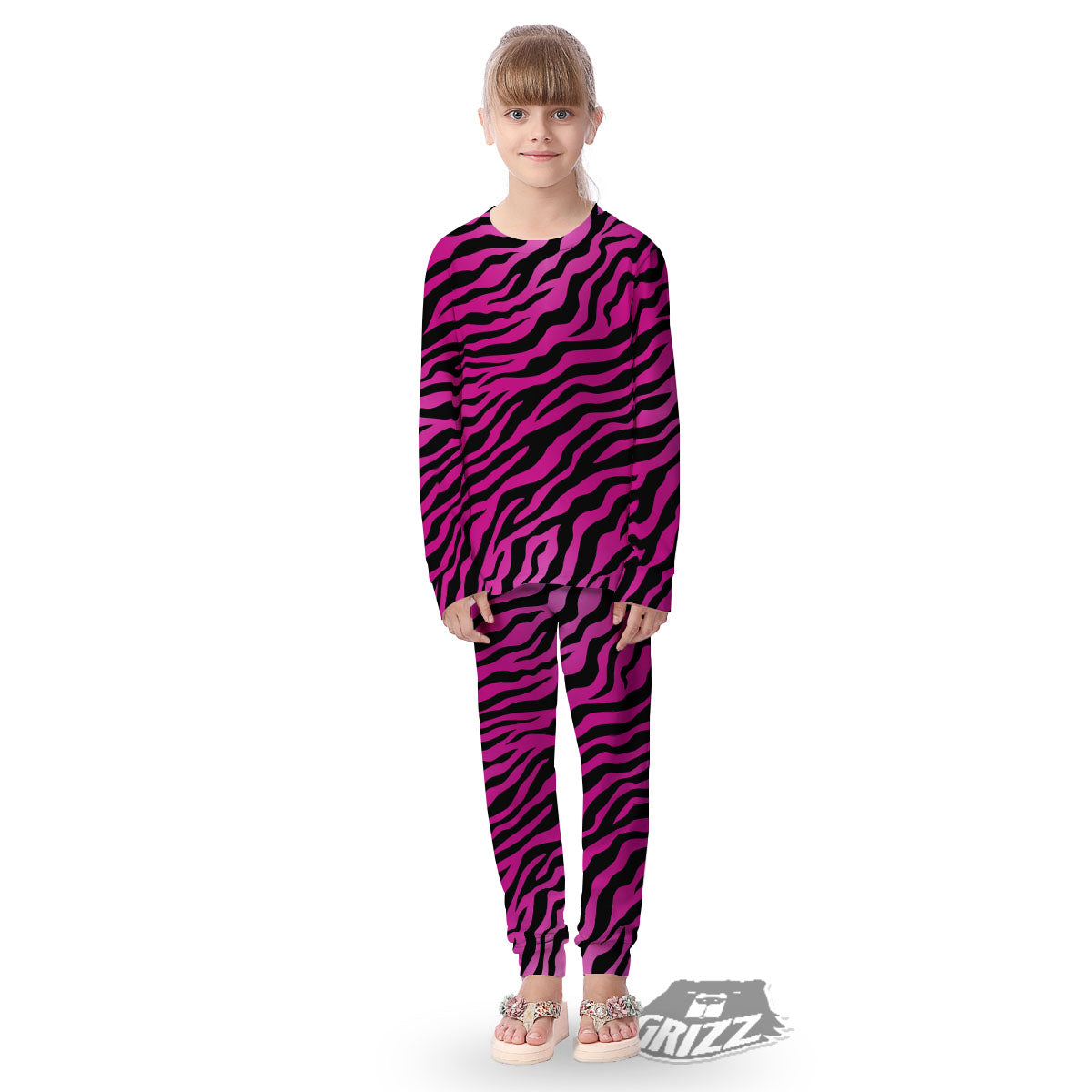 Tiger Stripe Black And Pink Print Kid's Pajamas-grizzshop