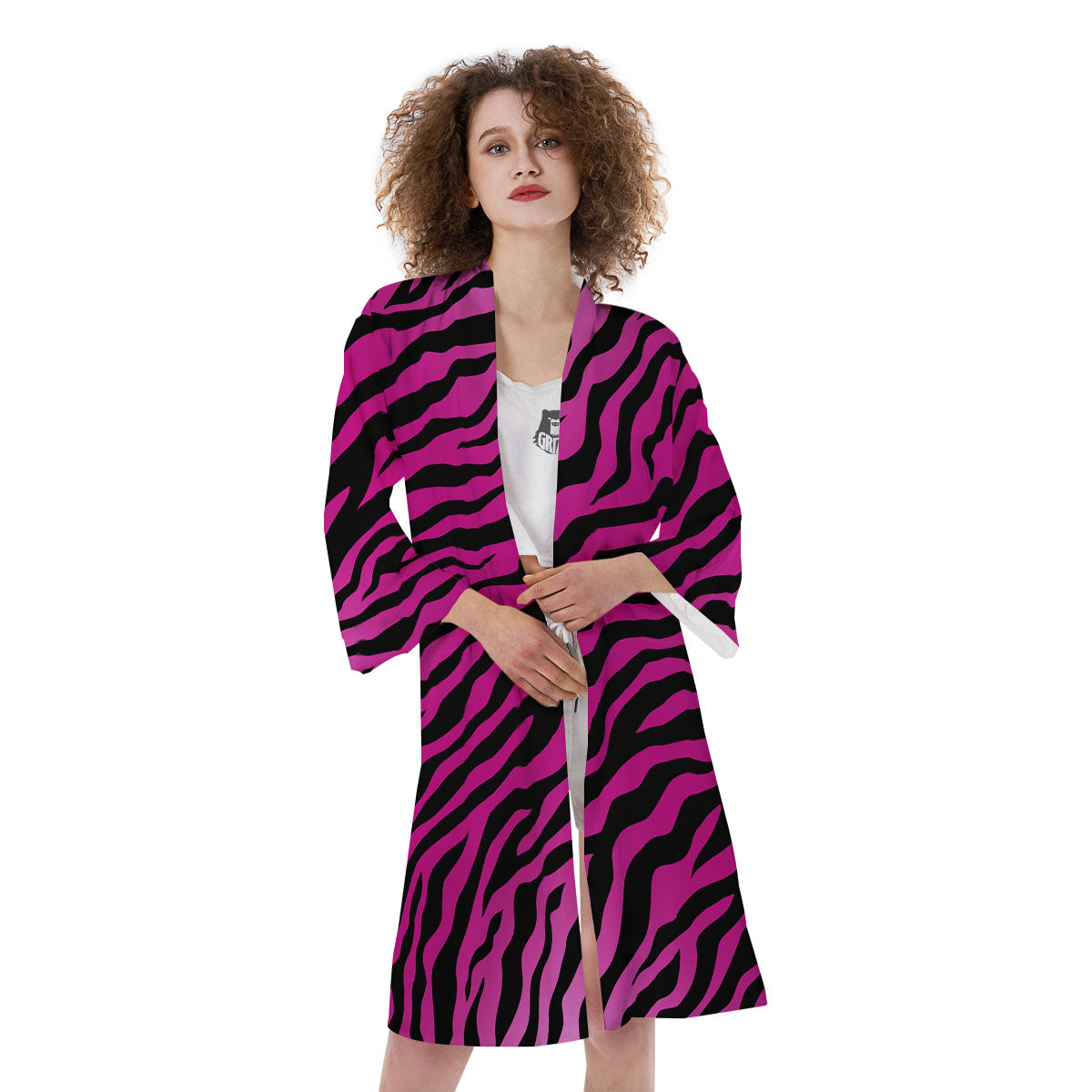 Tiger Stripe Black And Pink Print Kimono-grizzshop