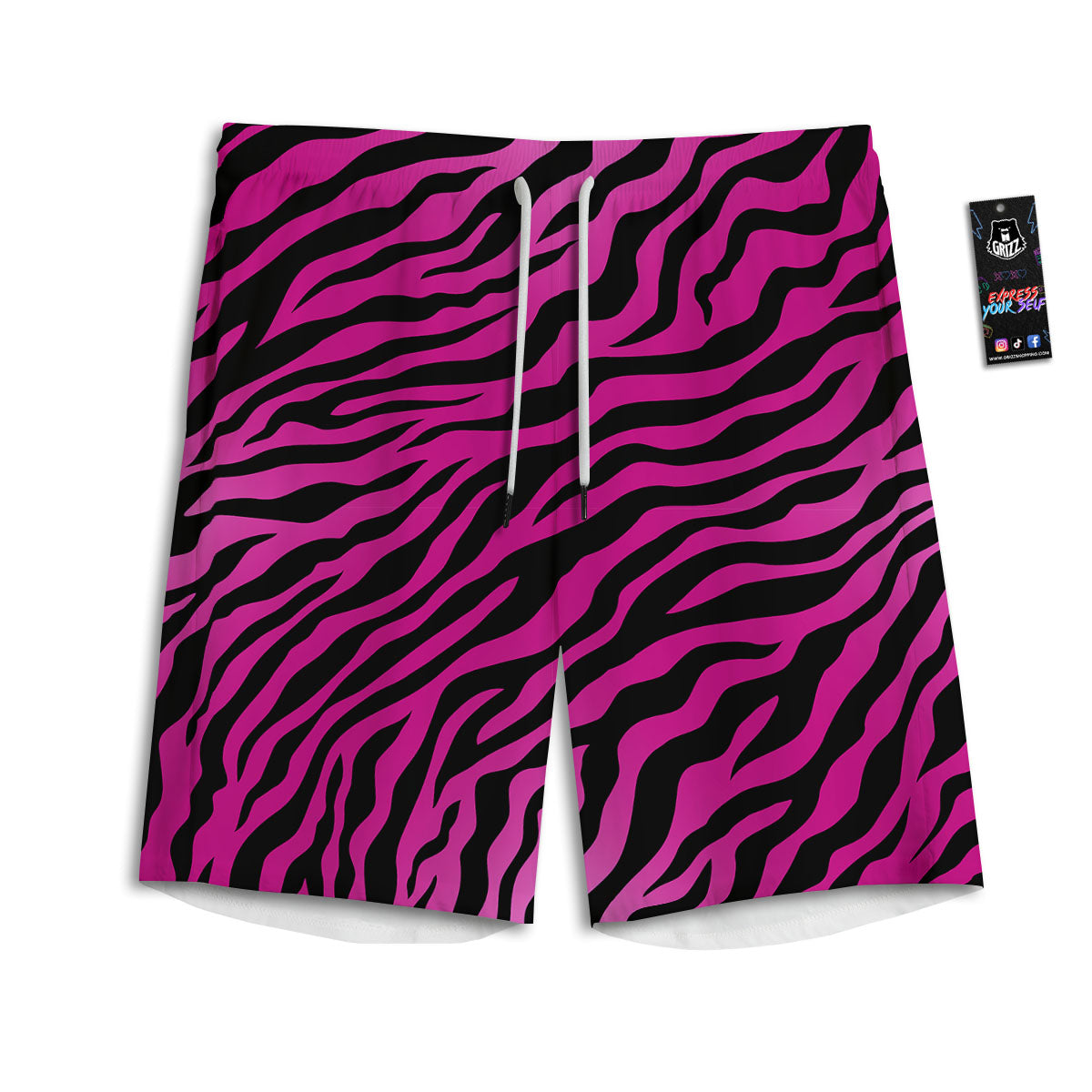 Tiger Stripe Black And Pink Print Men's Athletic Shorts