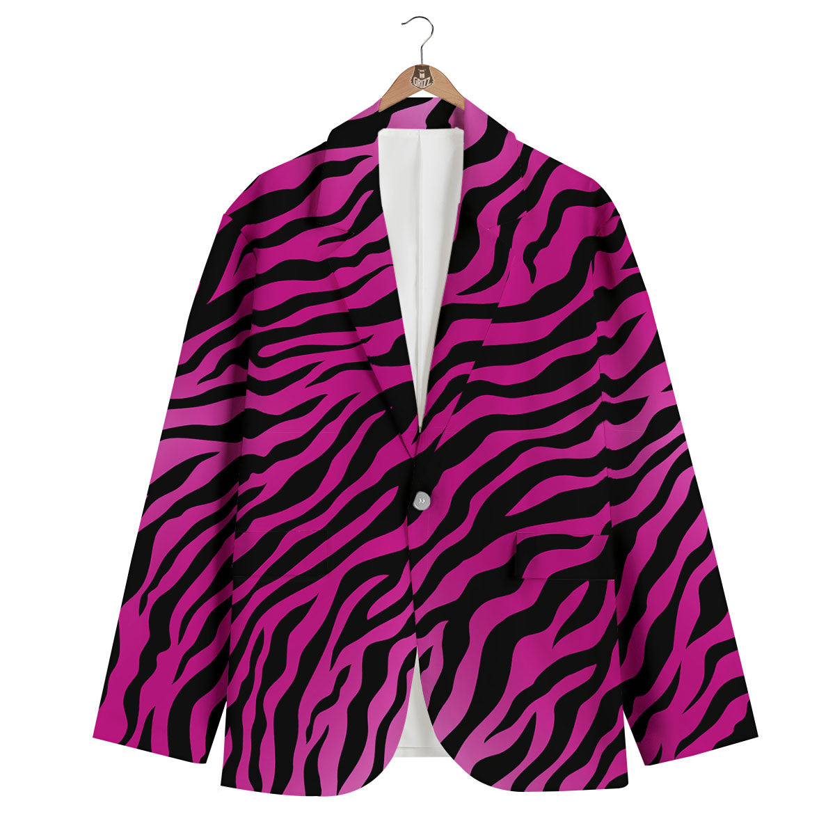 Tiger Stripe Black And Pink Print Men's Blazer-grizzshop