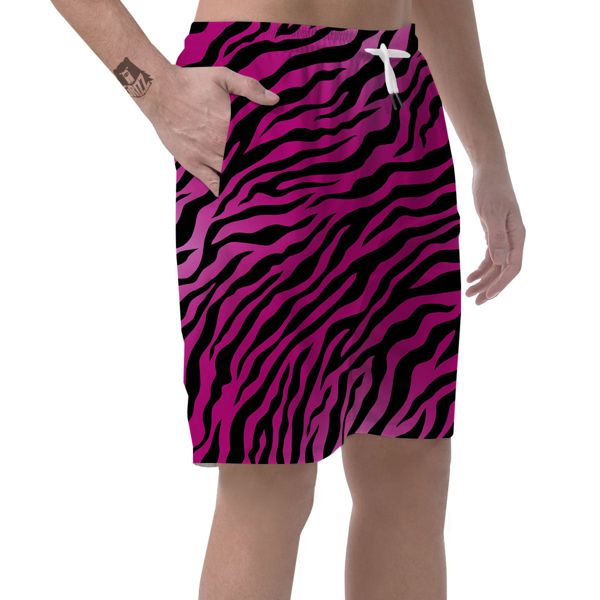 Tiger Stripe Black And Pink Print Men's Shorts-grizzshop