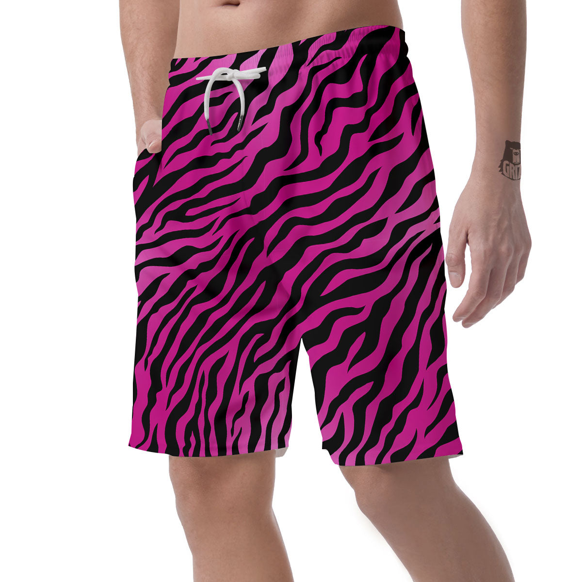 Tiger Stripe Black And Pink Print Men's Shorts-grizzshop