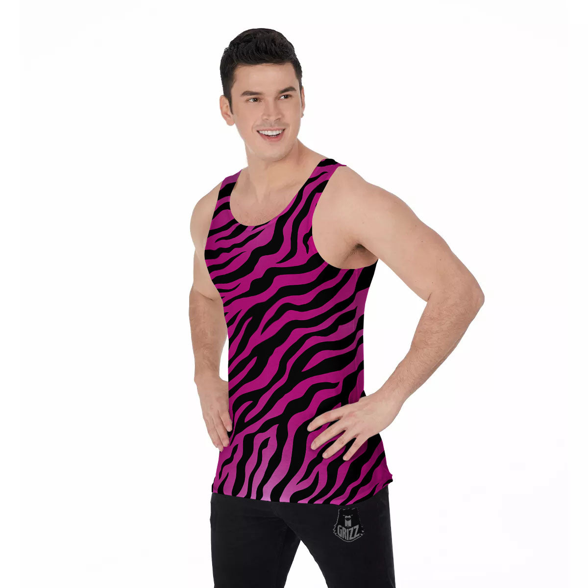 Tiger Stripe Black And Pink Print Men's Tank Top-grizzshop