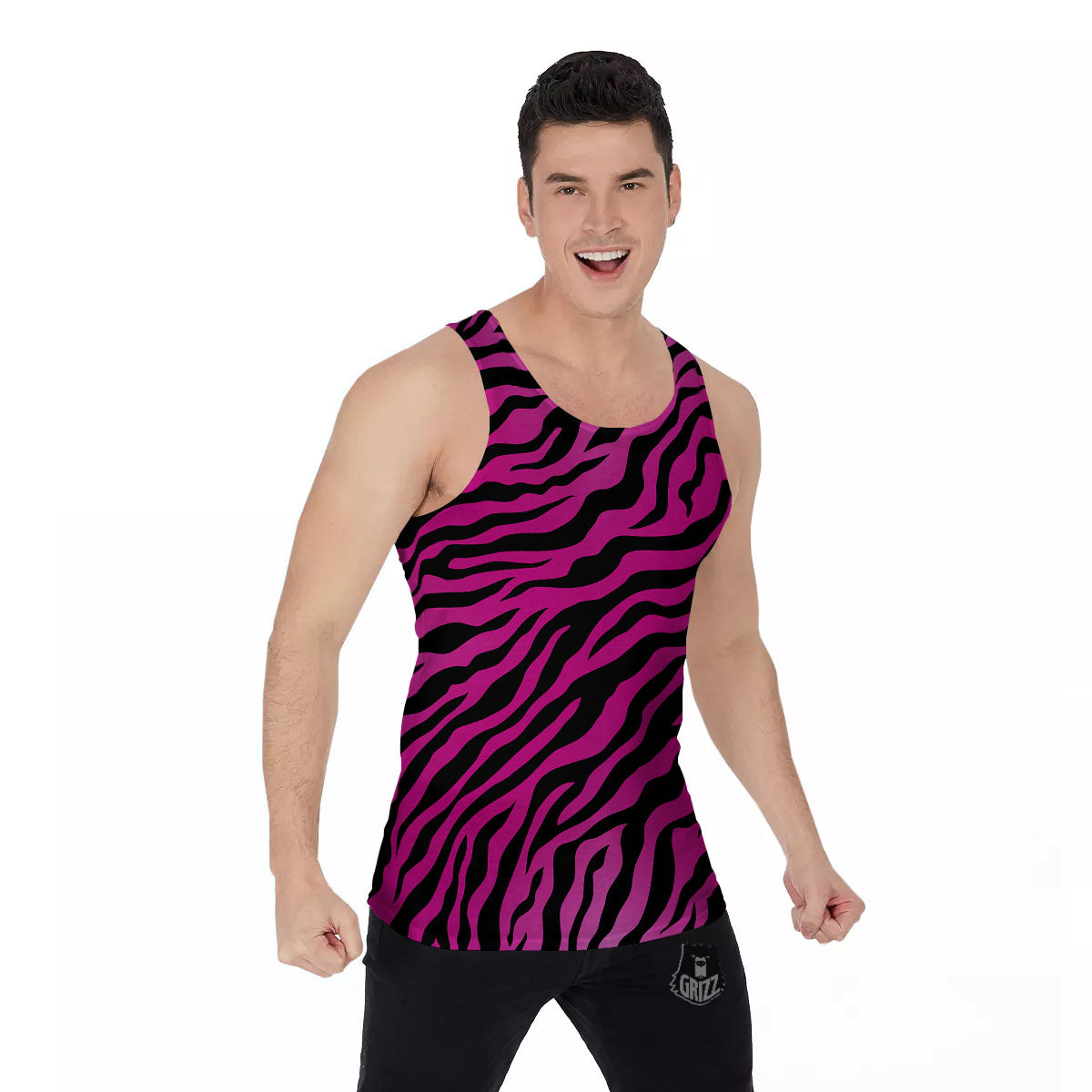 Tiger Stripe Black And Pink Print Men's Tank Top-grizzshop