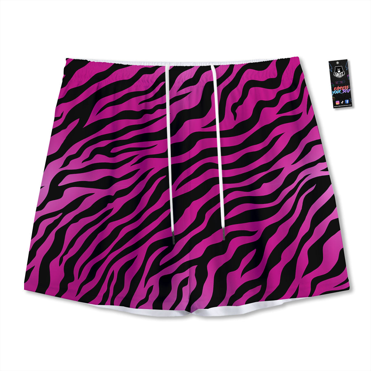 Tiger Stripe Black And Pink Print Mesh Shorts