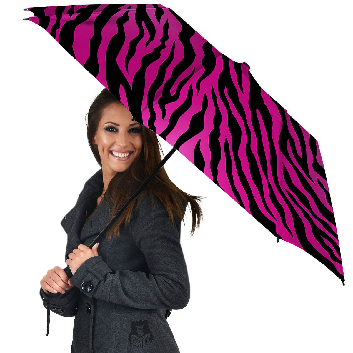 Tiger Stripe Black And Pink Print Umbrella-grizzshop