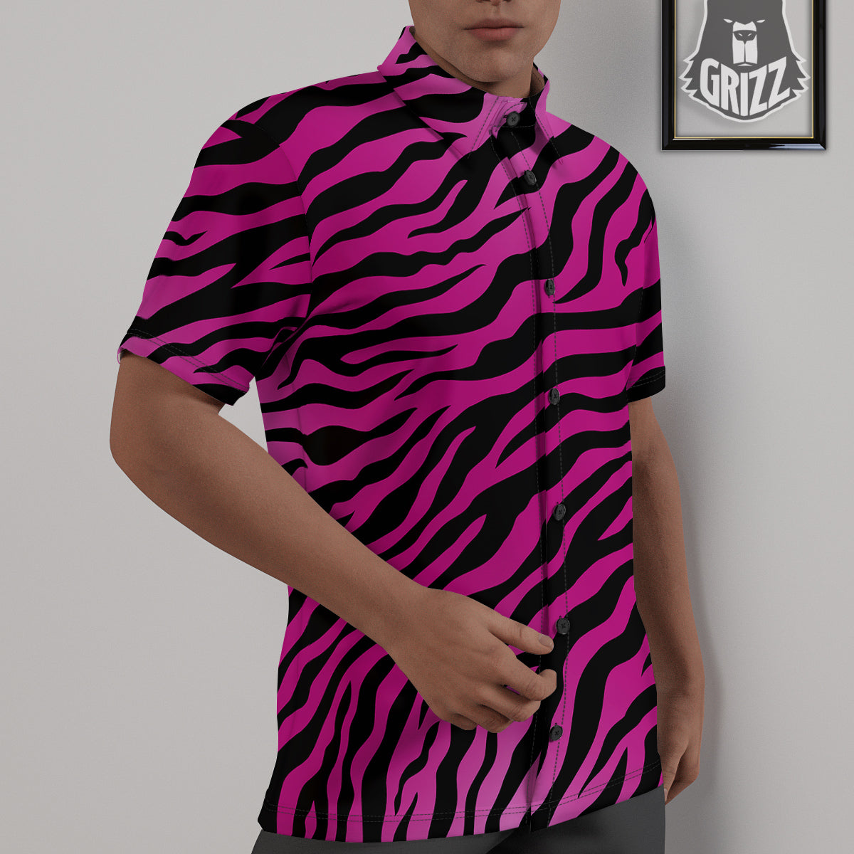 Tiger Stripe Black And Pink Print Untucked Shirts-grizzshop