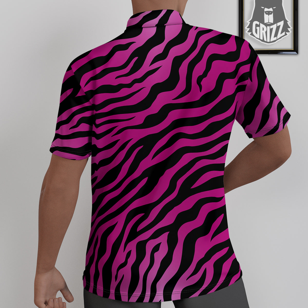 Tiger Stripe Black And Pink Print Untucked Shirts-grizzshop