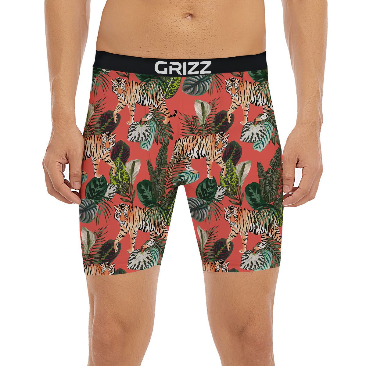 Tiger Tropical Print Pattern Boxer Briefs-grizzshop