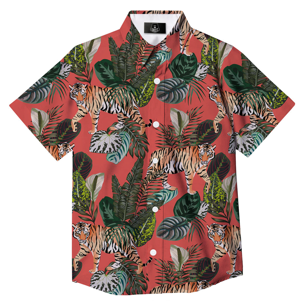 Tiger Tropical Print Pattern Button Up Shirt-grizzshop
