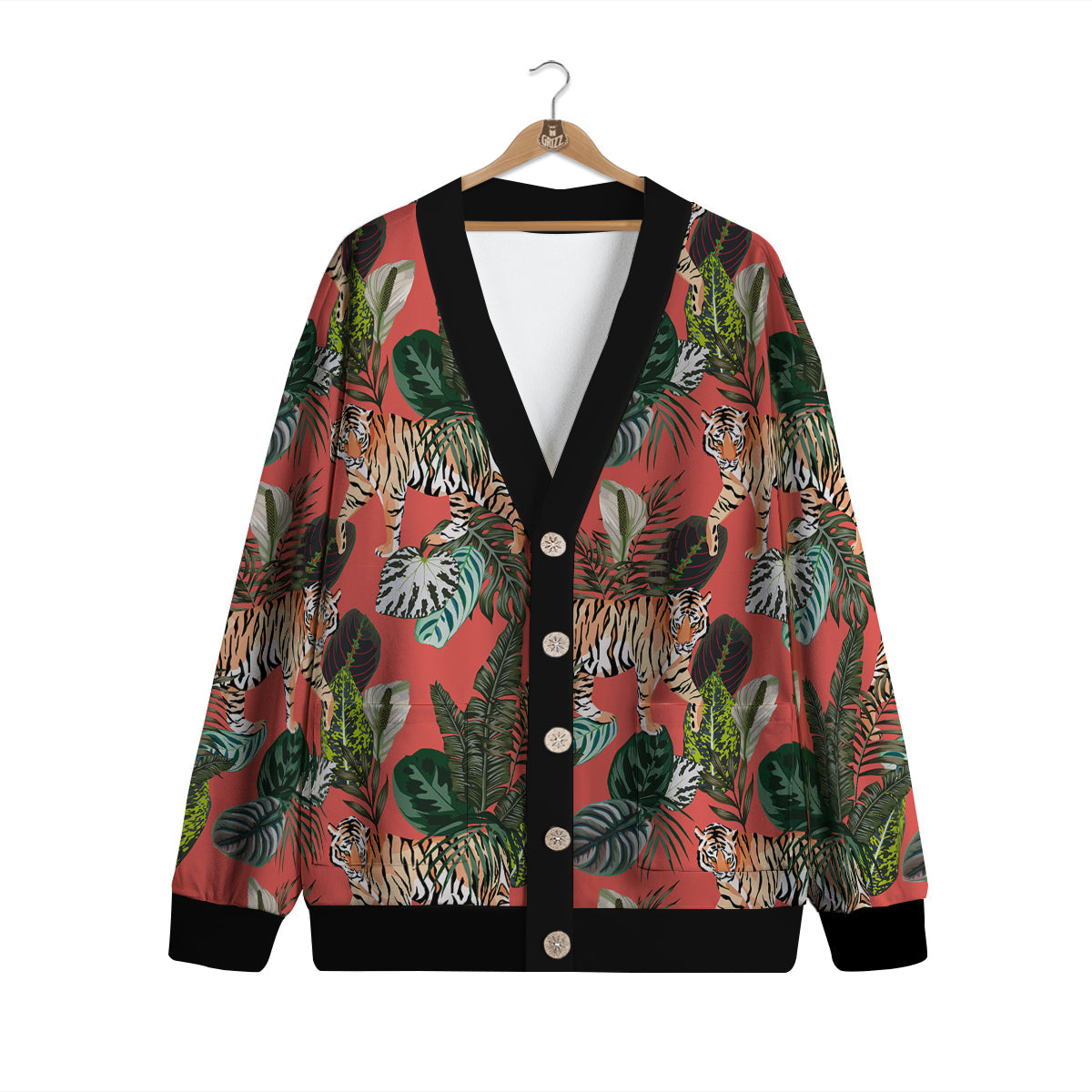 Tiger Tropical Print Pattern Cardigan-grizzshop