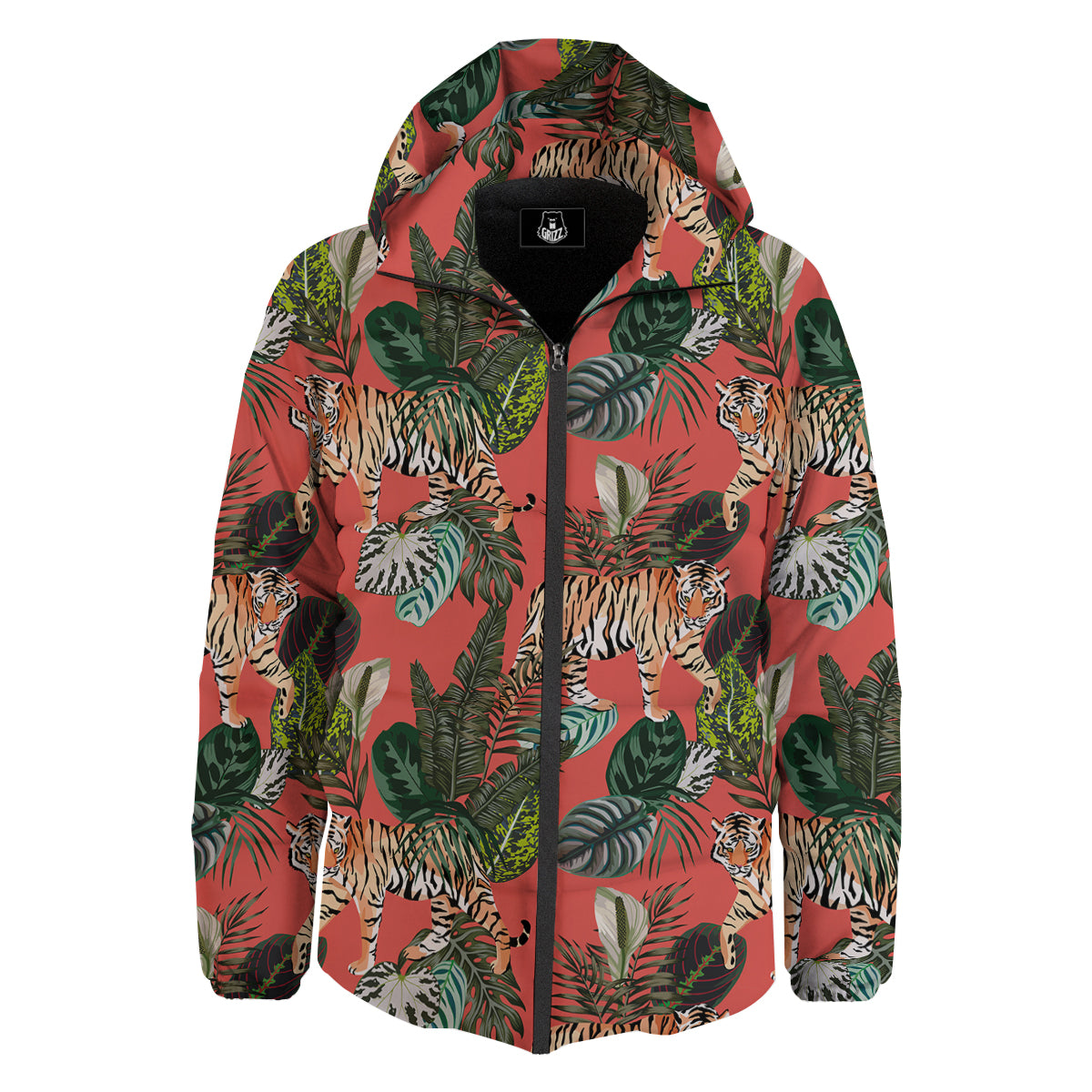 Tiger Tropical Print Pattern Down Jacket-grizzshop