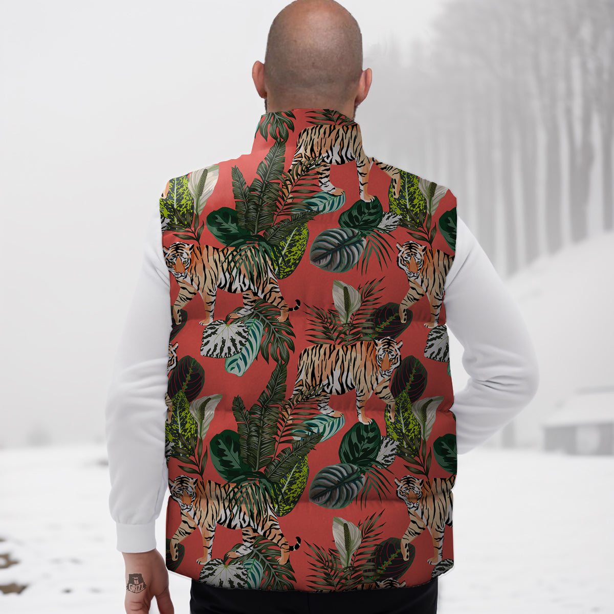 Tiger Tropical Print Pattern Down Vest
