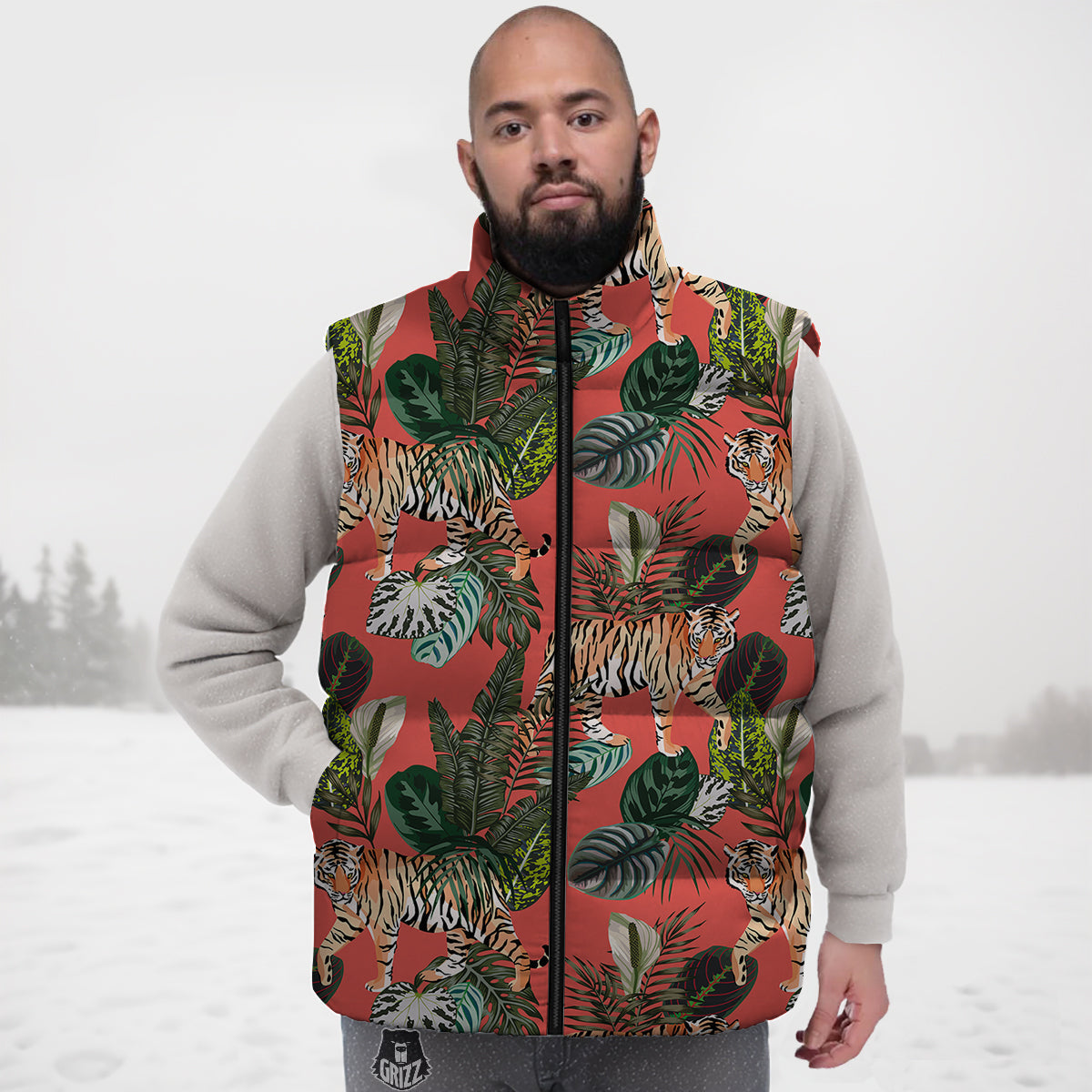 Tiger Tropical Print Pattern Down Vest