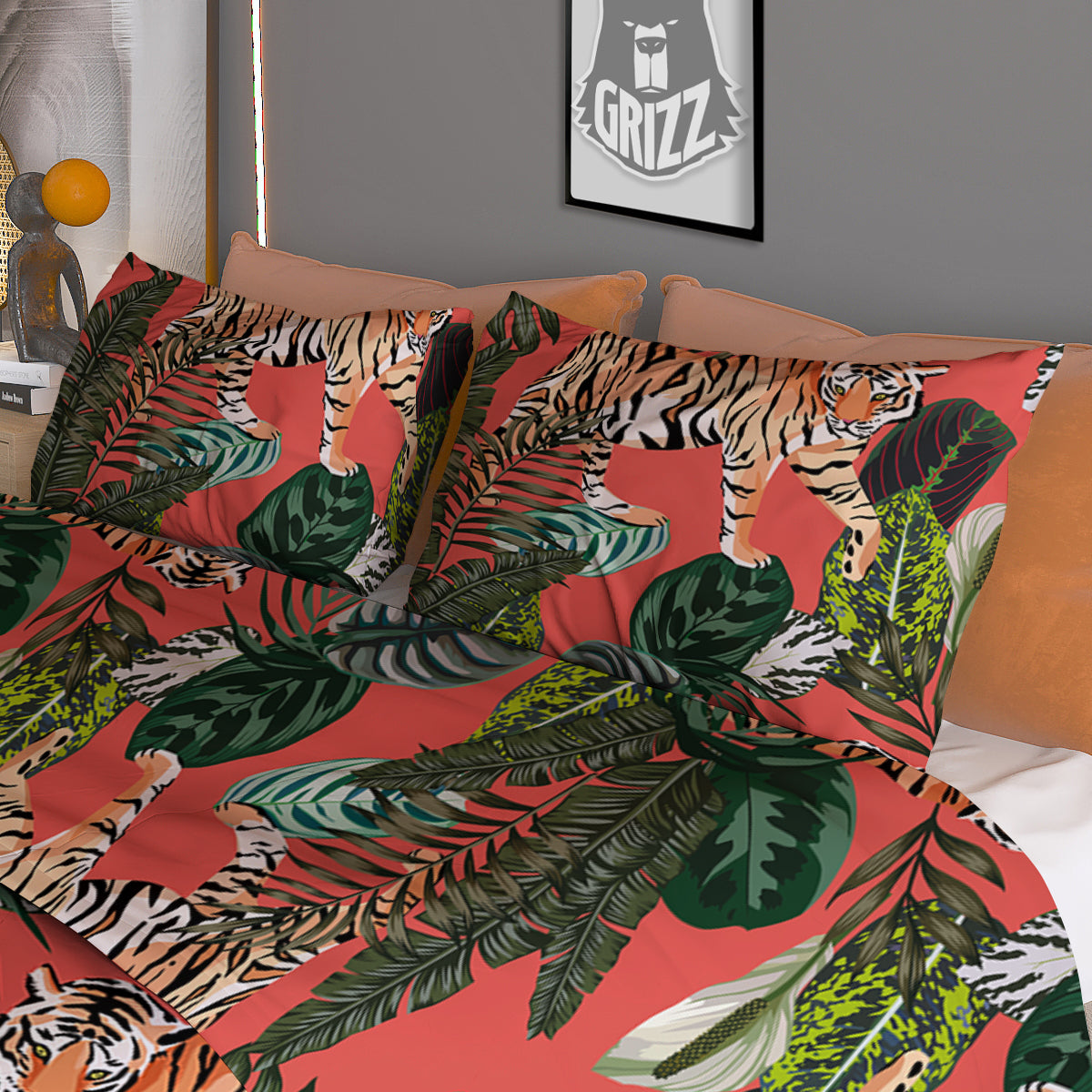 Tiger Tropical Print Pattern Duvet Cover Bedding Set