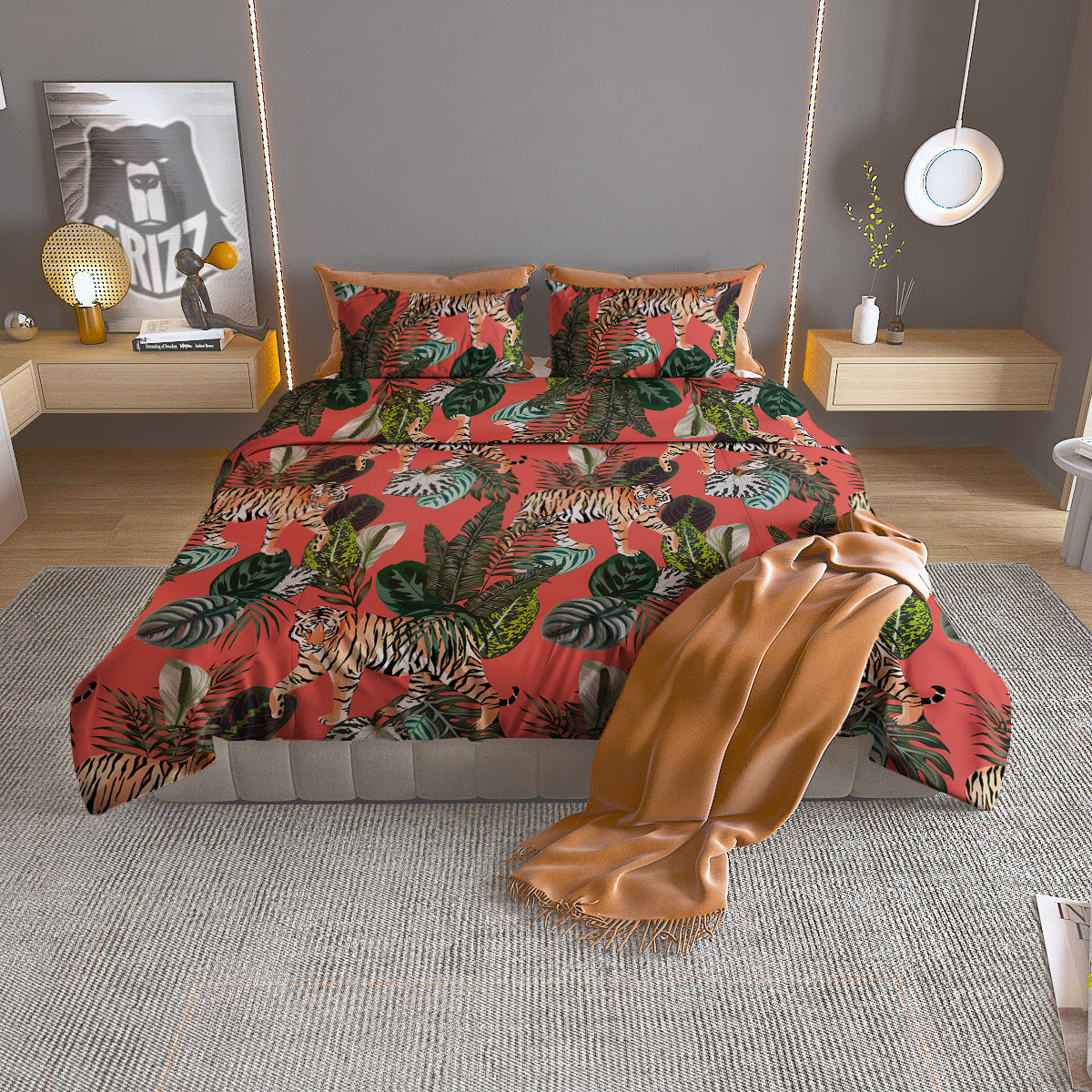 Tiger Tropical Print Pattern Duvet Cover Bedding Set