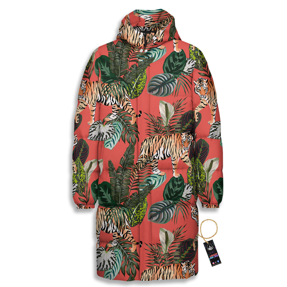 Tiger Tropical Print Pattern Long Down Jacket-grizzshop