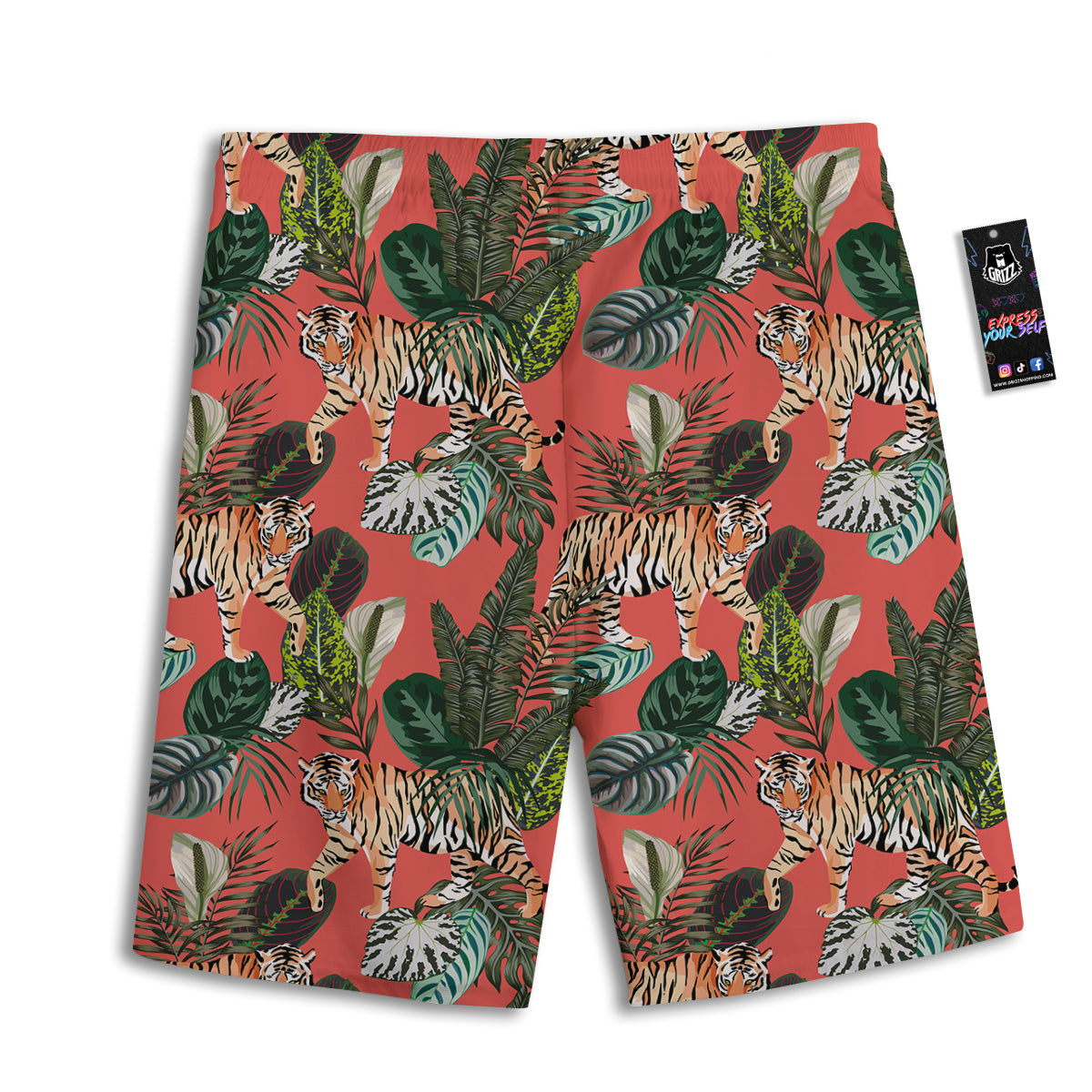 Tiger Tropical Print Pattern Men's Athletic Shorts