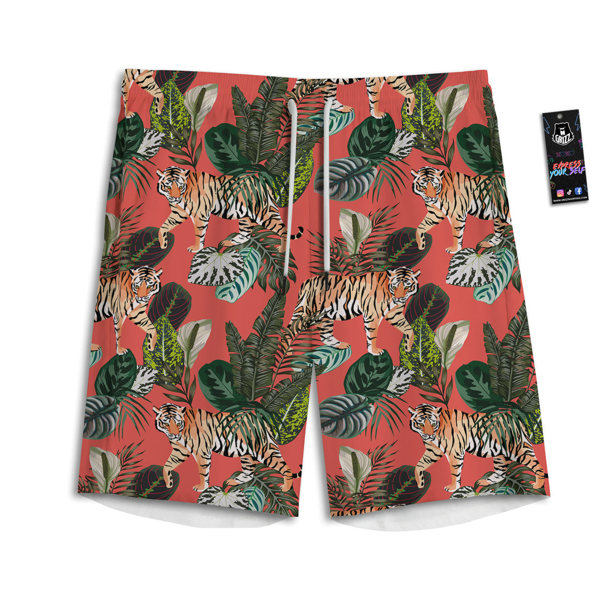 Tiger Tropical Print Pattern Men's Athletic Shorts