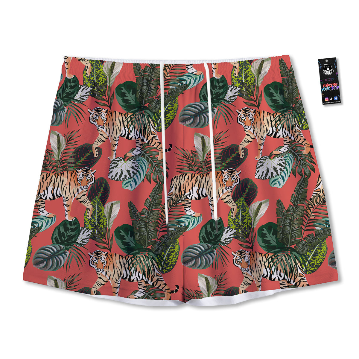 Tiger Tropical Print Pattern Mesh Shorts