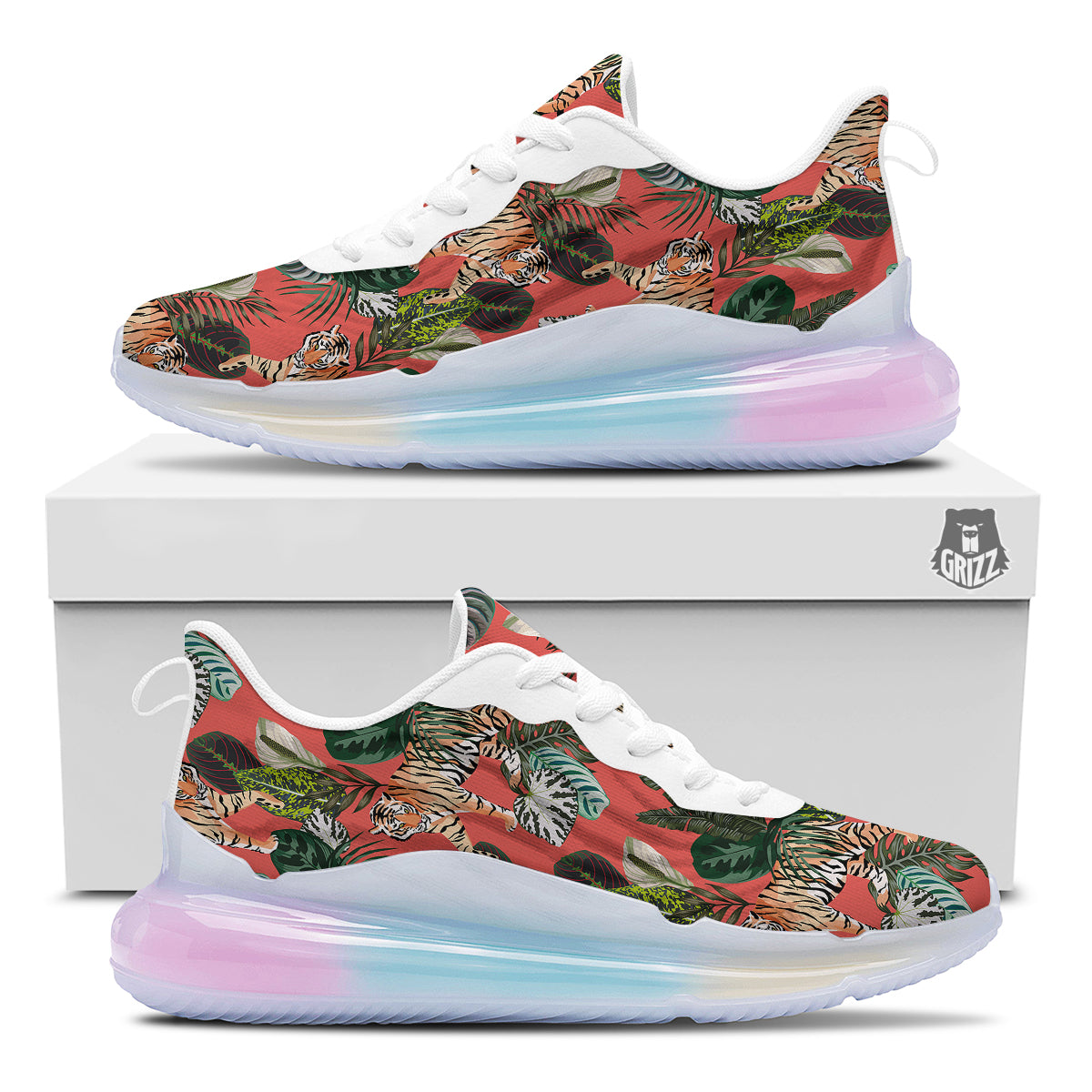 Tiger Tropical Print Pattern Running Sneakers-grizzshop