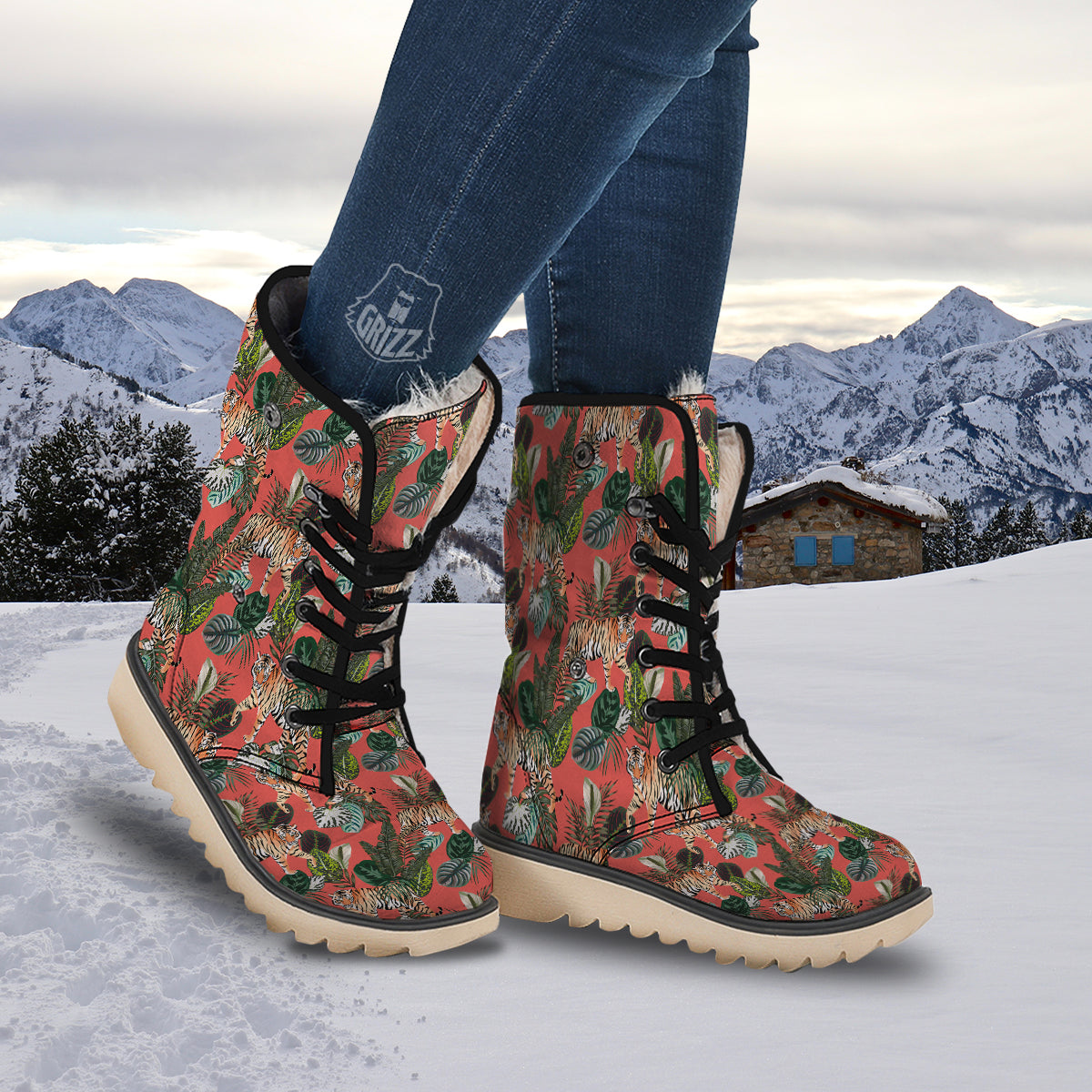 Tiger Tropical Print Pattern Snow Boots-grizzshop