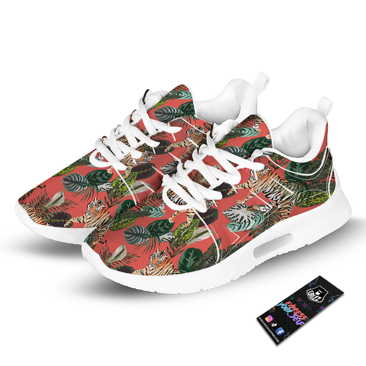 Tiger Tropical Print Pattern Tennis Shoes-grizzshop