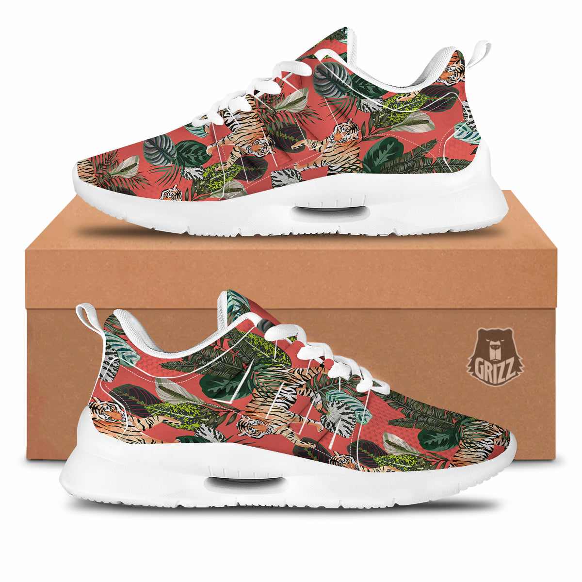 Tiger Tropical Print Pattern Tennis Shoes-grizzshop