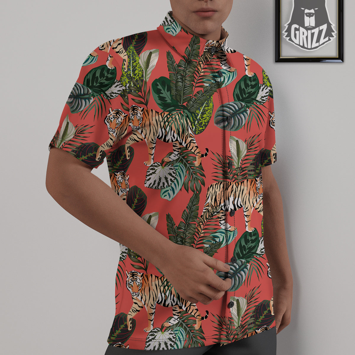 Tiger Tropical Print Pattern Untucked Shirts-grizzshop