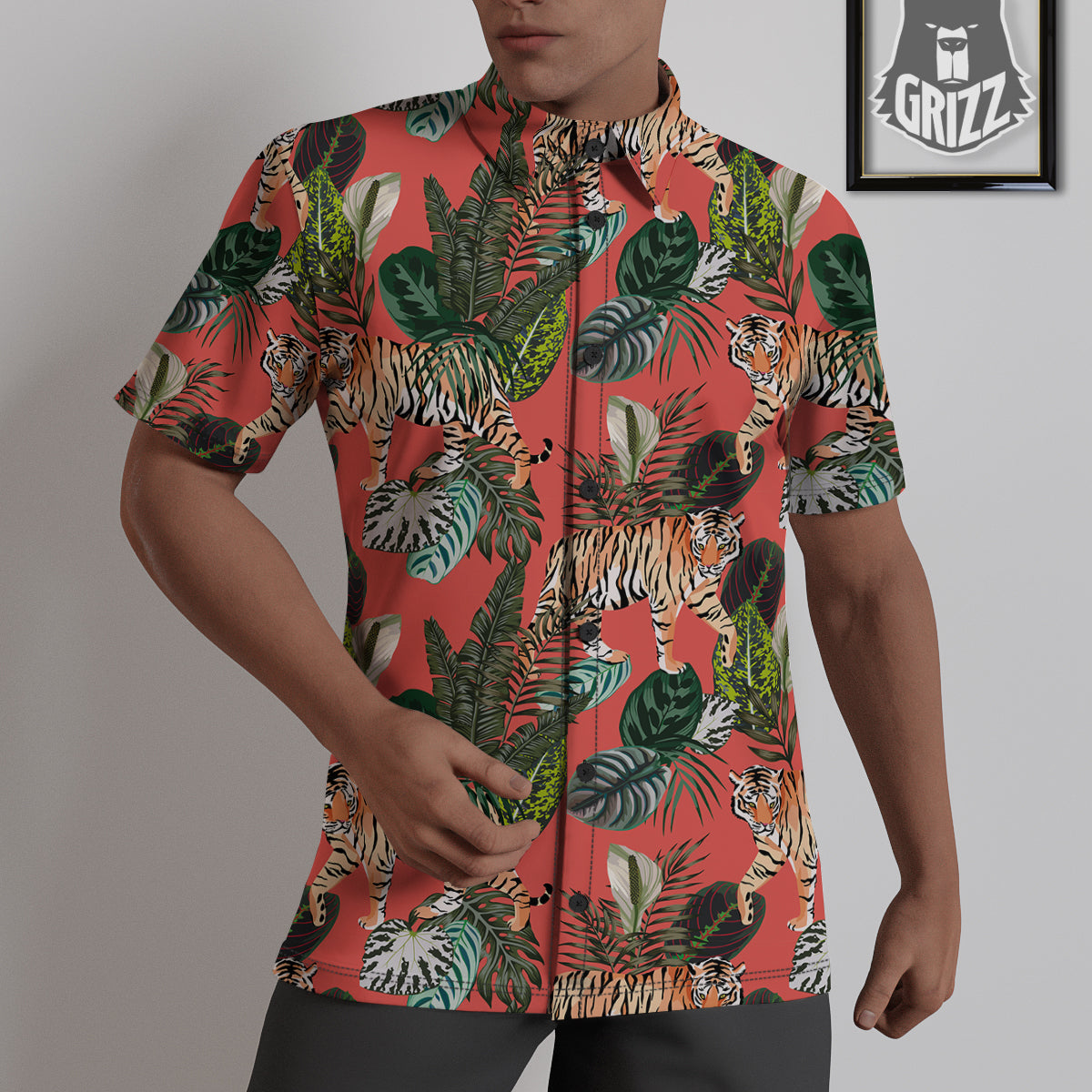 Tiger Tropical Print Pattern Untucked Shirts-grizzshop