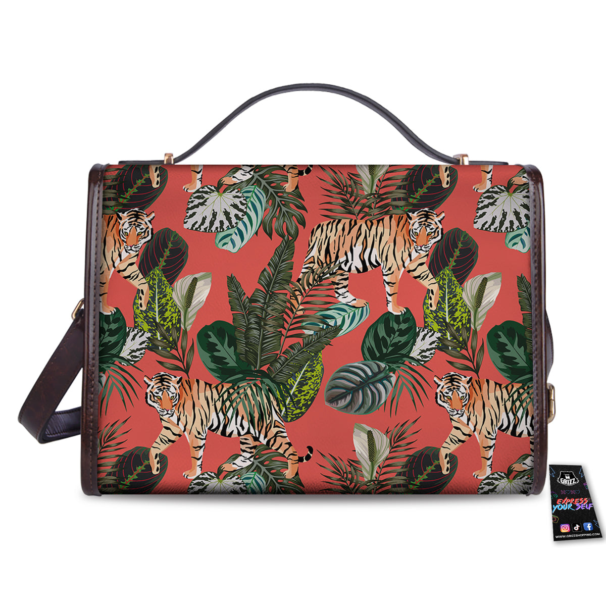Tiger Tropical Print Pattern Women's Satchel Bag-grizzshop