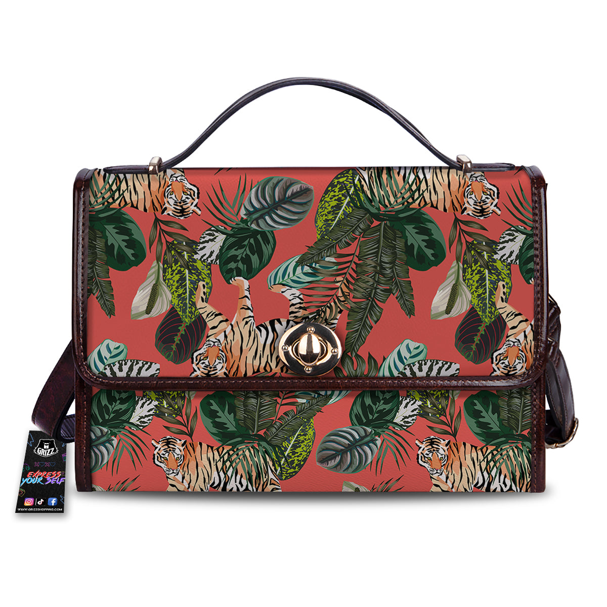 Tiger Tropical Print Pattern Women's Satchel Bag-grizzshop
