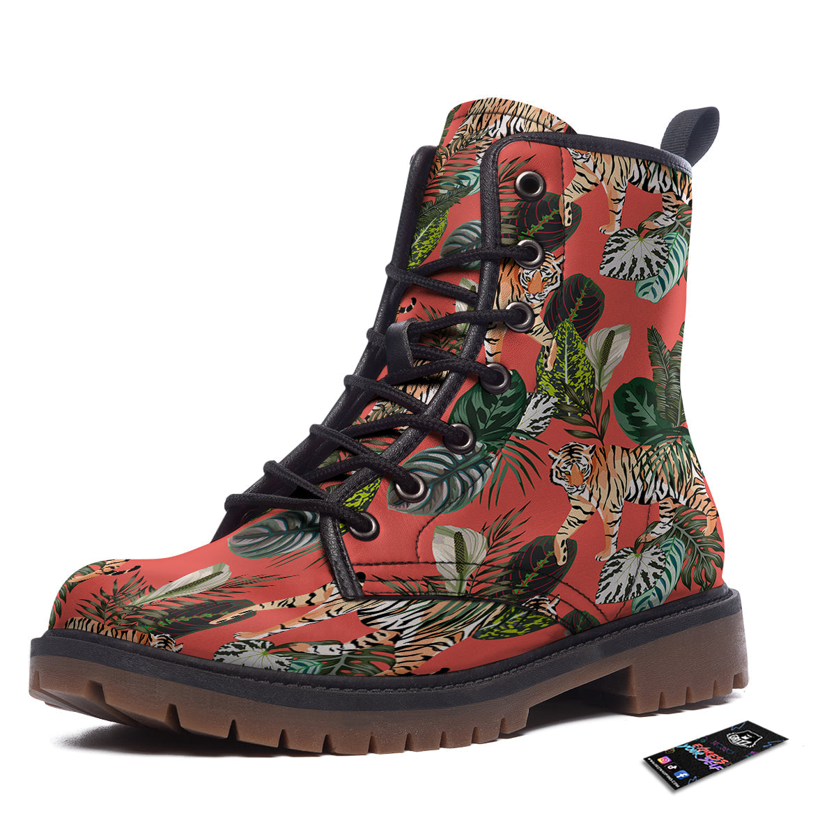 Tiger Tropical Print Pattern Work Boots-grizzshop