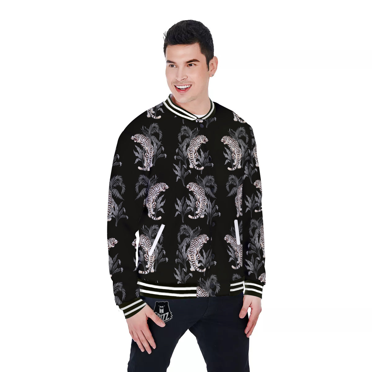 Tiger Tropical Vintage Print Pattern Baseball Jacket-grizzshop