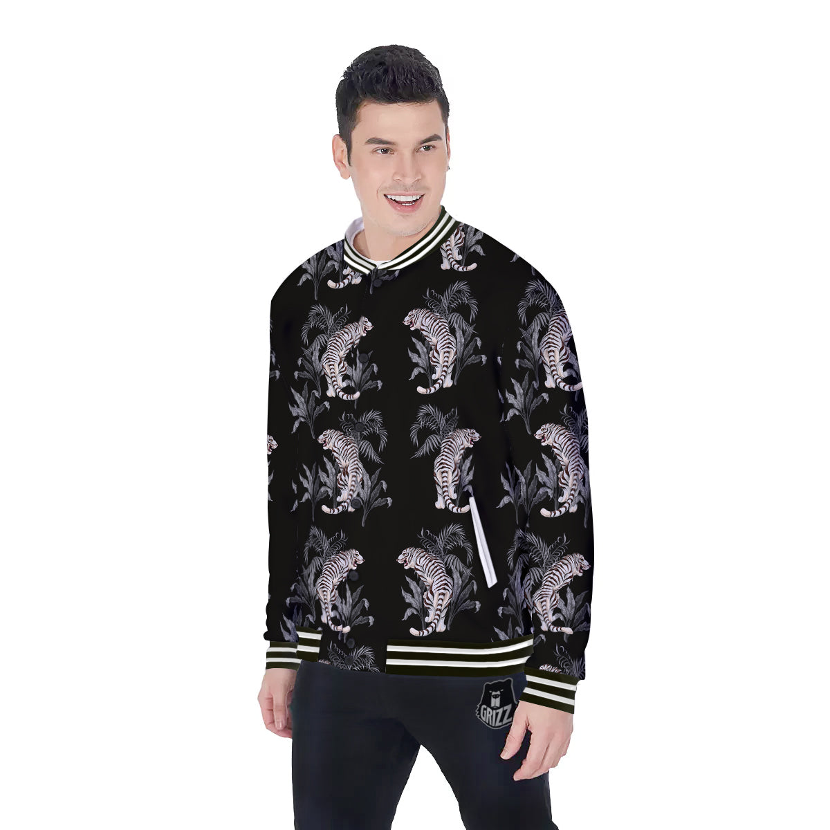 Tiger Tropical Vintage Print Pattern Baseball Jacket-grizzshop