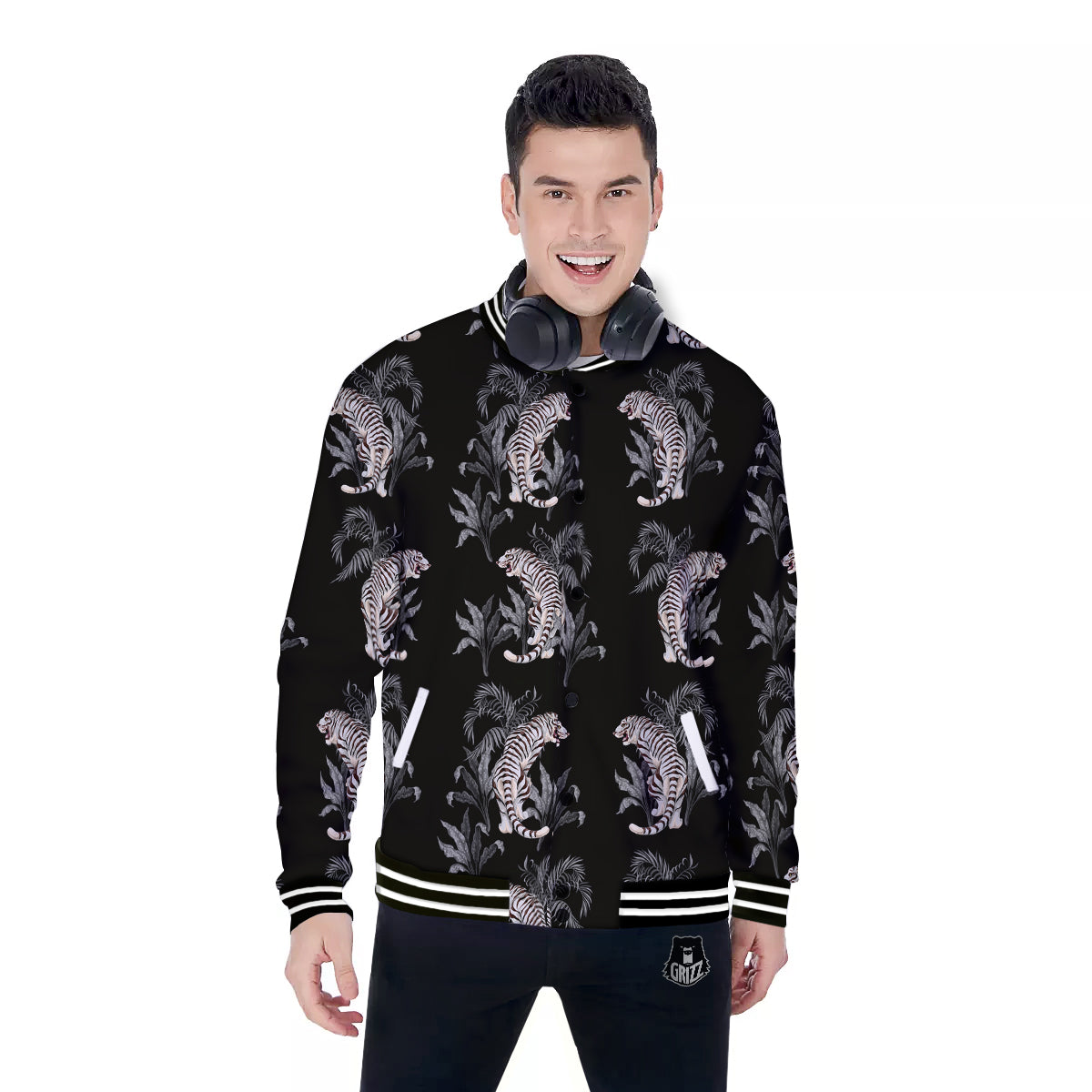 Tiger Tropical Vintage Print Pattern Baseball Jacket-grizzshop