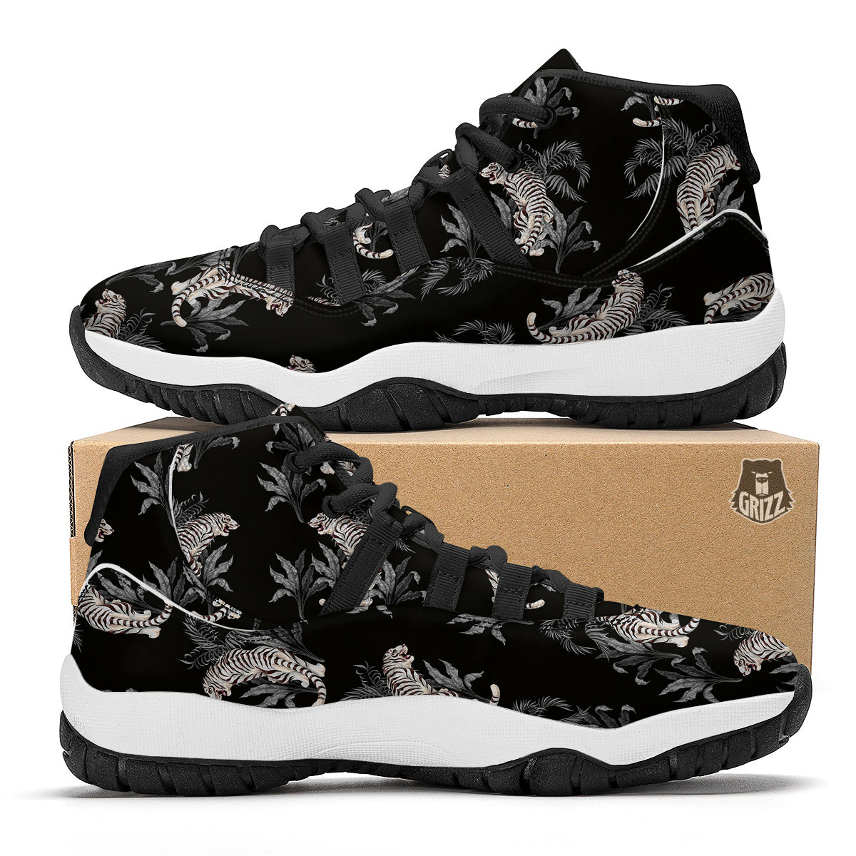 Tiger Tropical Vintage Print Pattern Black Bball Shoes-grizzshop