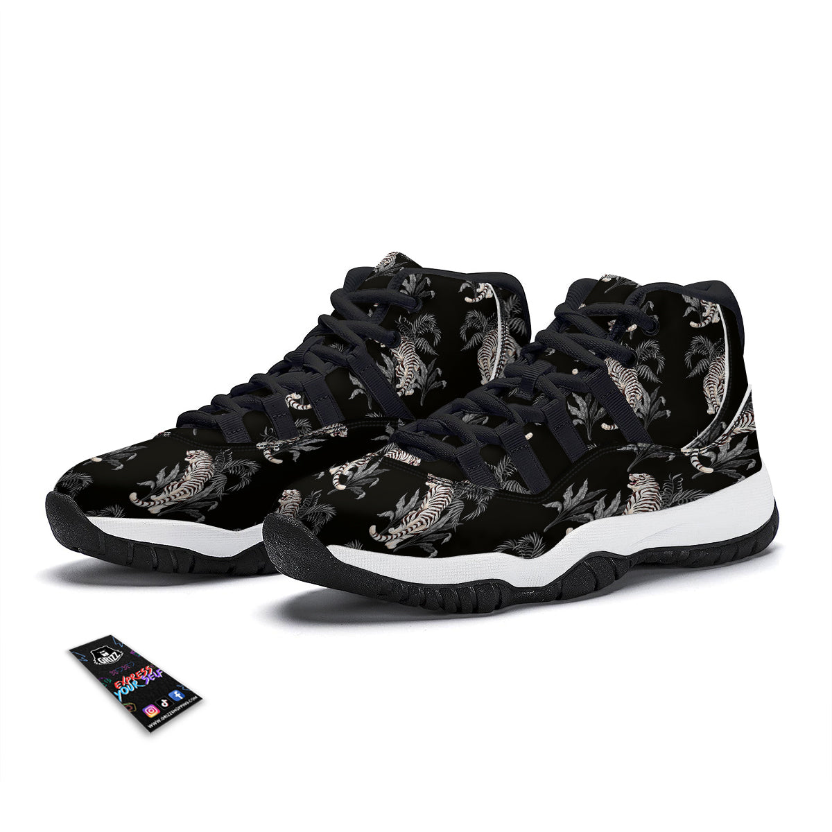 Tiger Tropical Vintage Print Pattern Black Bball Shoes-grizzshop