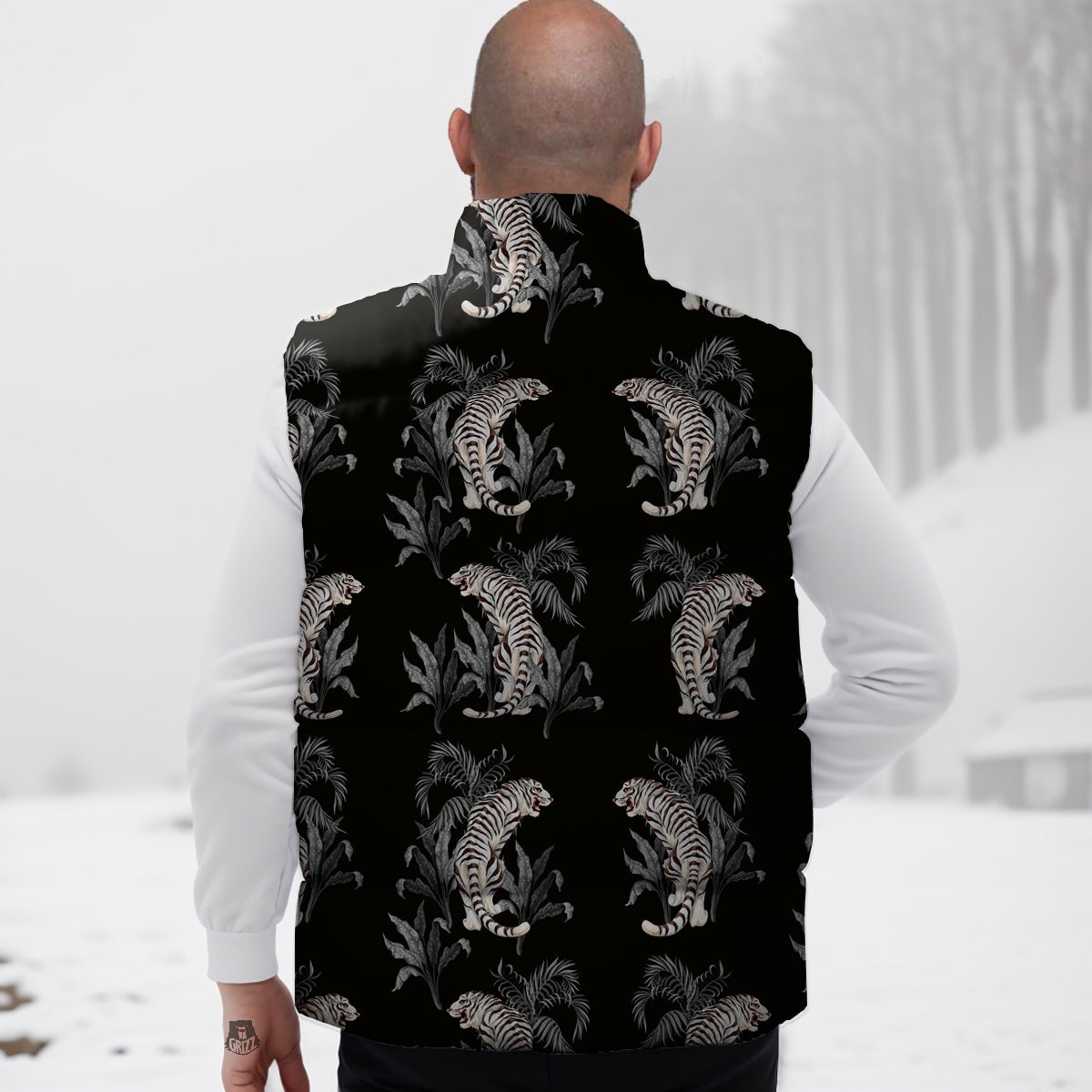 Tiger Tropical Vintage Print Pattern Down Vest