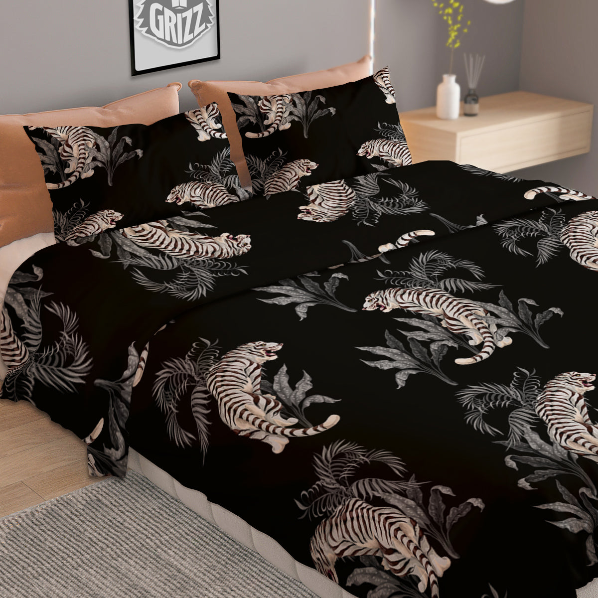 Tiger Tropical Vintage Print Pattern Duvet Cover Bedding Set