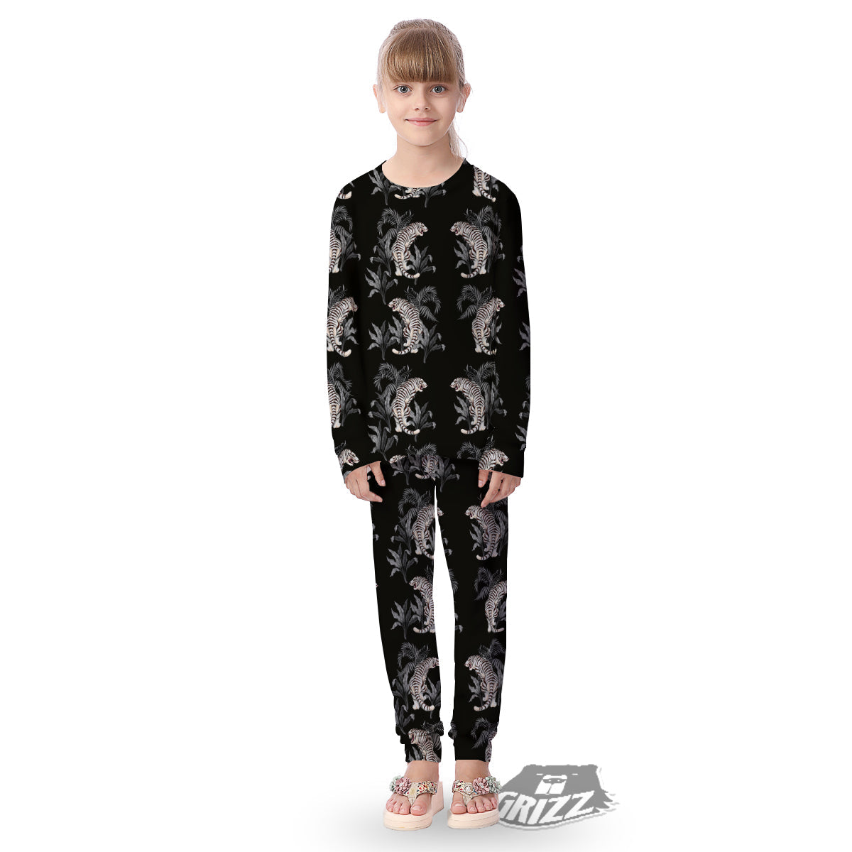 Tiger Tropical Vintage Print Pattern Kid's Pajamas-grizzshop