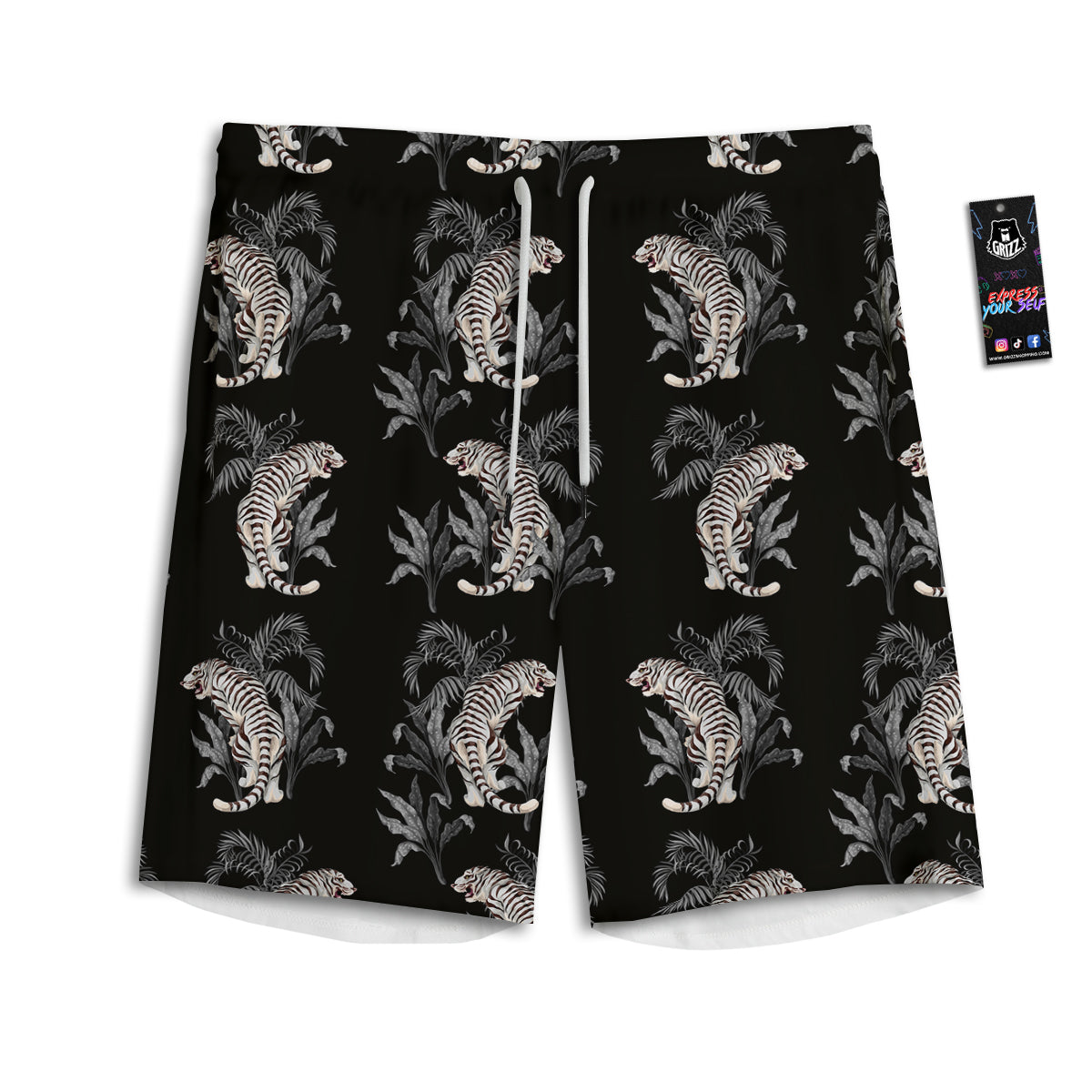 Tiger Tropical Vintage Print Pattern Men's Athletic Shorts