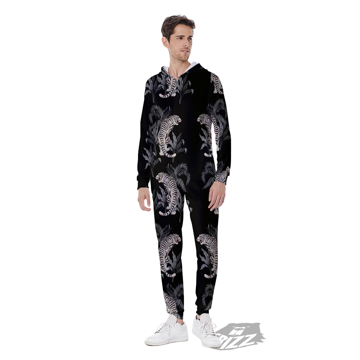 Tiger Tropical Vintage Print Pattern Men's Jumpsuit-grizzshop