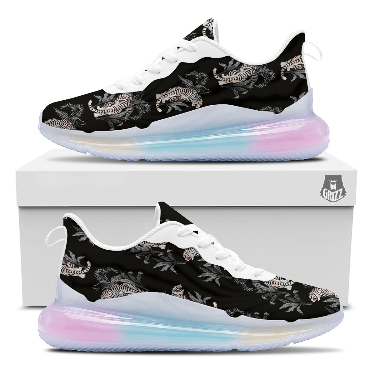 Tiger Tropical Vintage Print Pattern Running Sneakers-grizzshop
