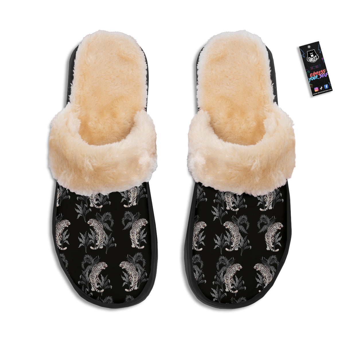 Tiger Tropical Vintage Print Pattern Slippers-grizzshop