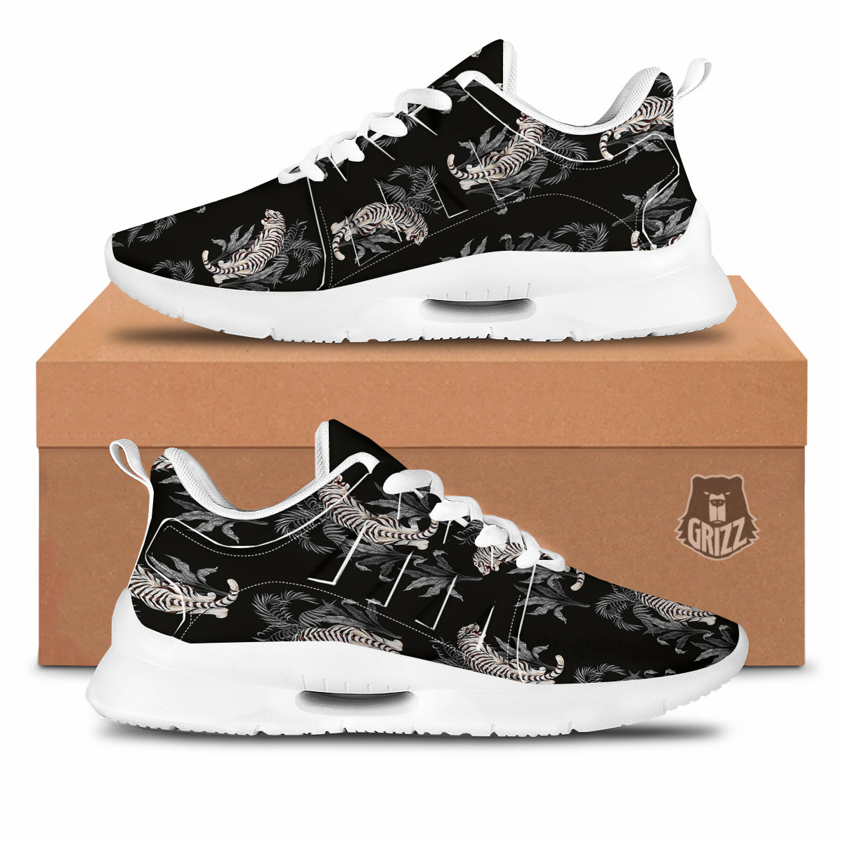 Tiger Tropical Vintage Print Pattern Tennis Shoes-grizzshop