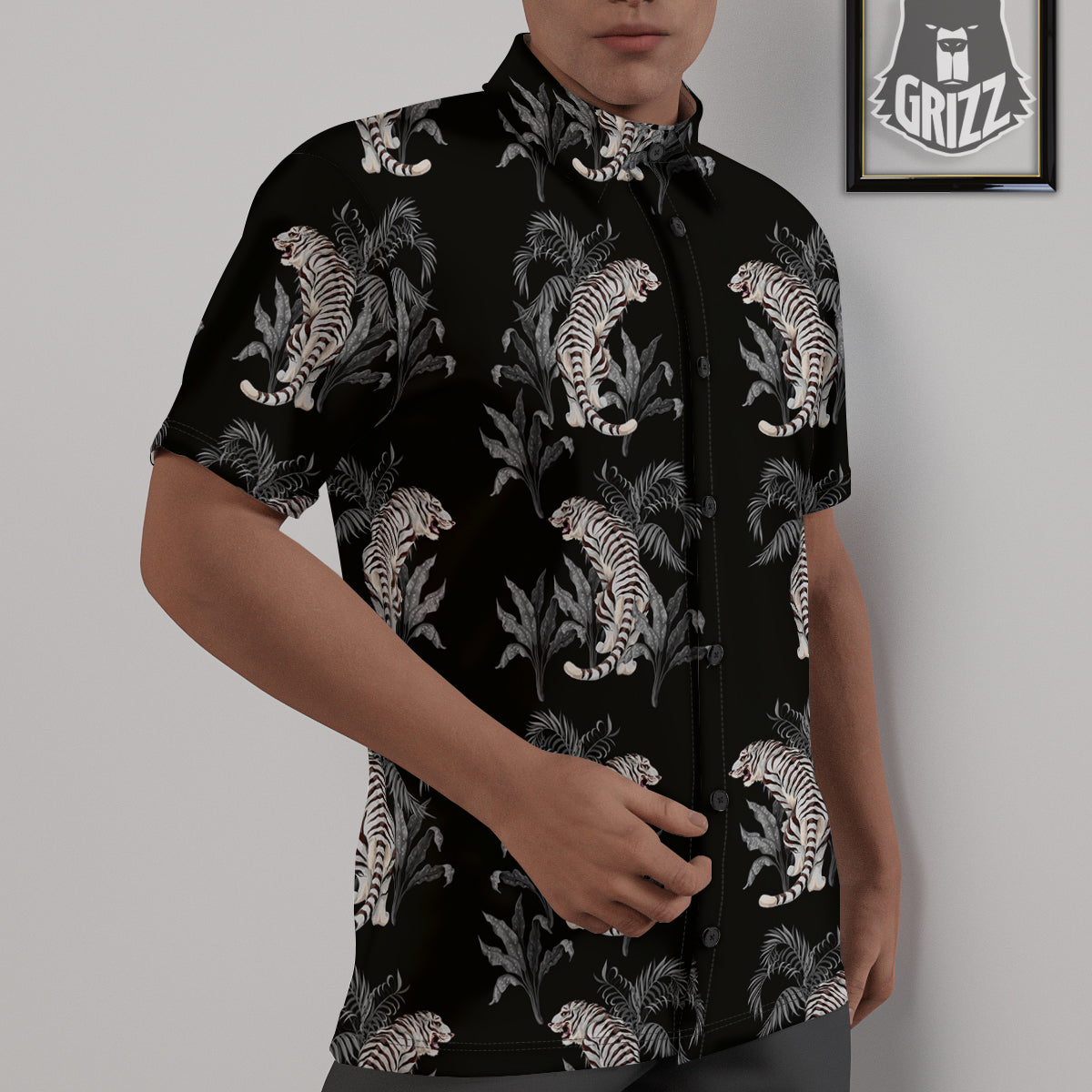Tiger Tropical Vintage Print Pattern Untucked Shirts-grizzshop