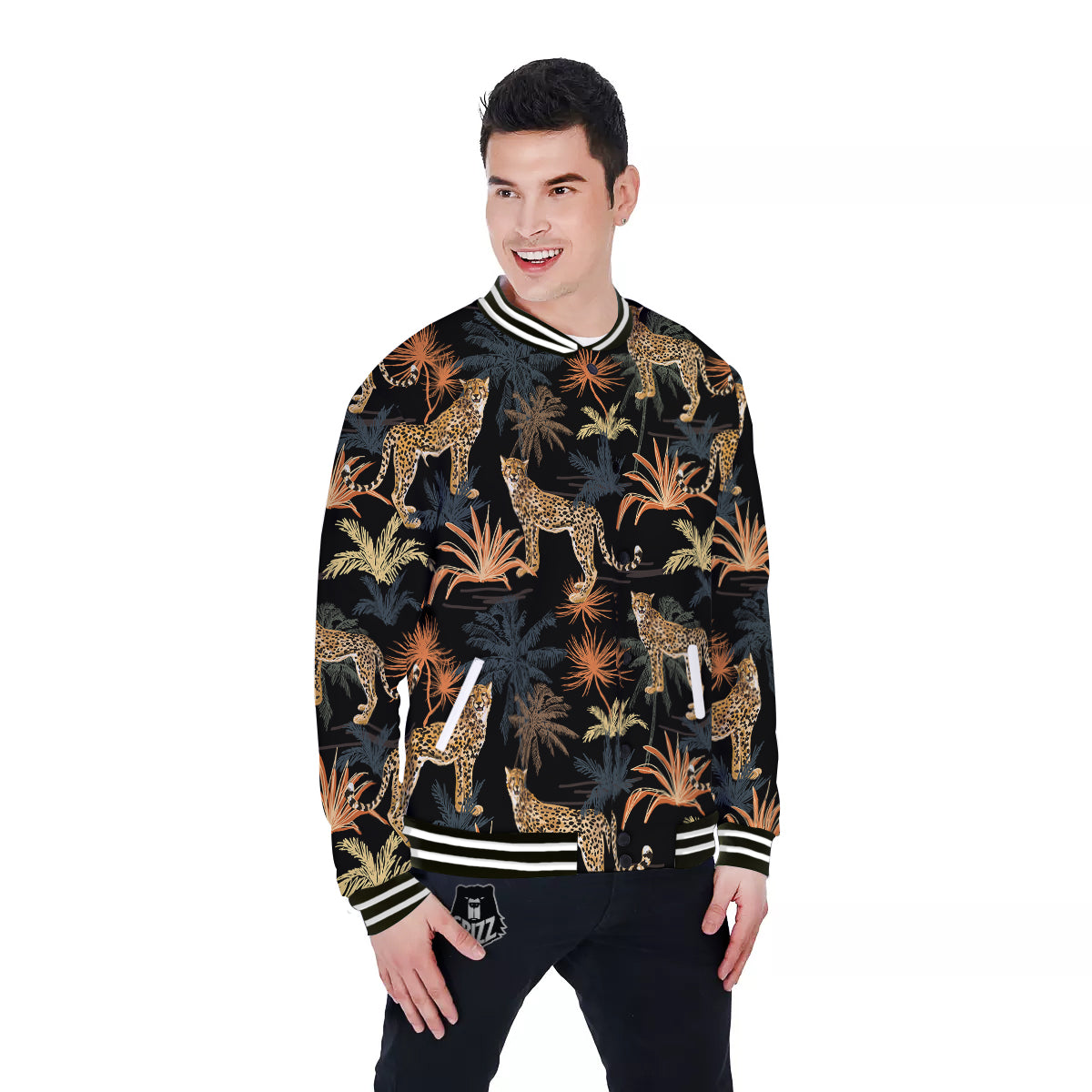 Tiger Watercolor Print Pattern Baseball Jacket-grizzshop